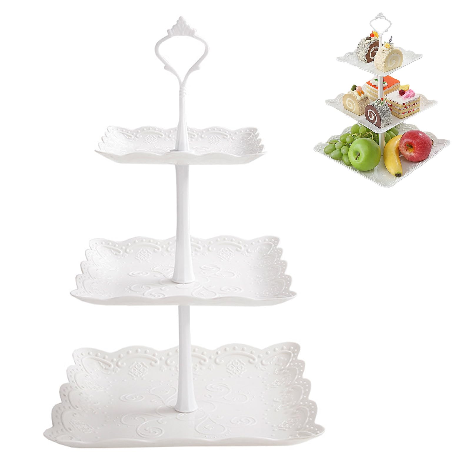 Dhouse 3 Tier Cake Display Stand,Cupcake Stand,Donut Stand,Afternoon Tea Stand,Pick and Mix Stand,Cup Cake Stand for Birthday, Wedding, Party(Squar)