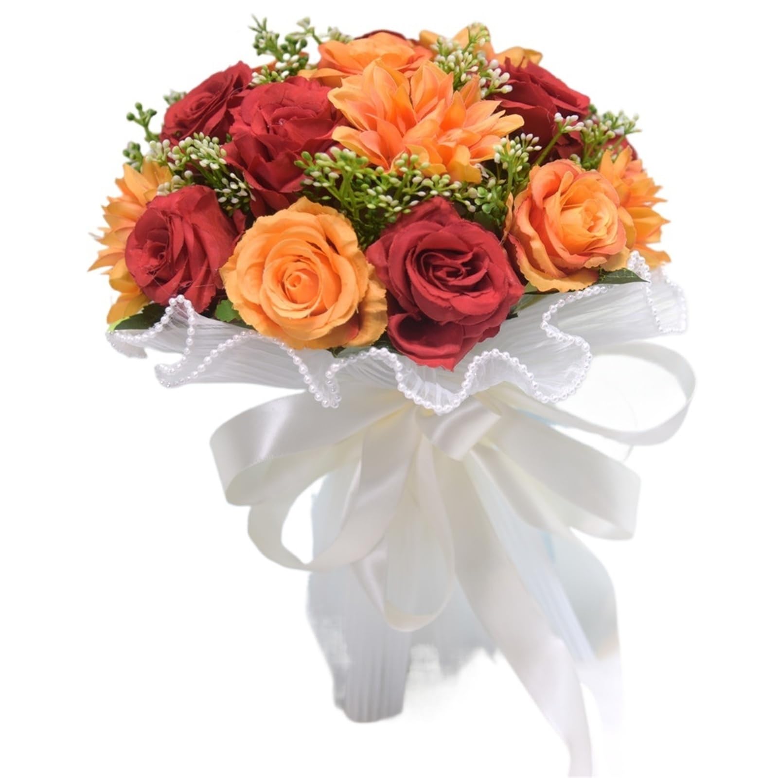 WENYOG Wedding Bouquet Bridal Flower Bouquet Artificial Silk Rose Peony Flower Wedding Bouquet Dahlia Orchid Bouquets(Orange red)
