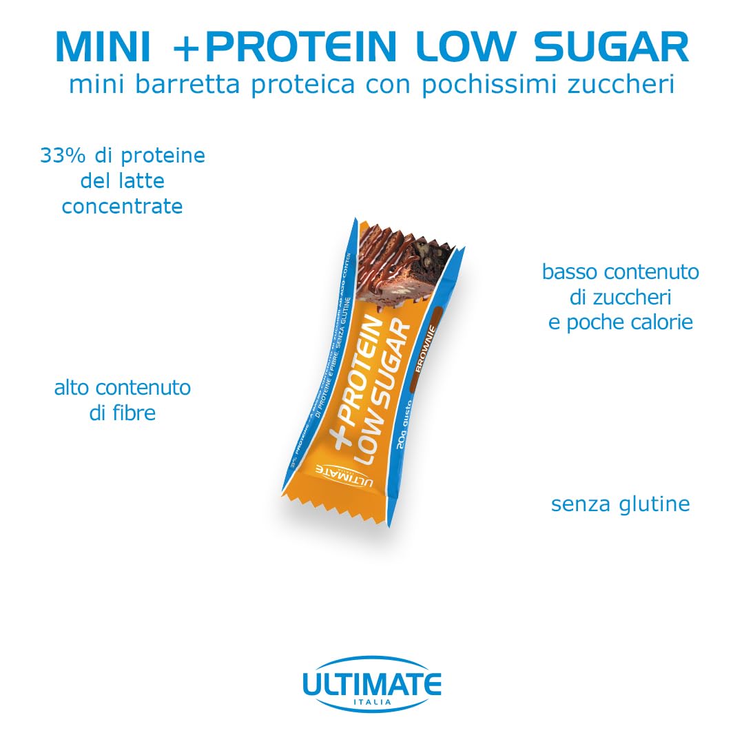 Ultimate Italia - Barretta low sugar proteica al 33% - gusto brownie - 7x20g - a basso contenuto di zuccheri, poche calorie, senza glutine