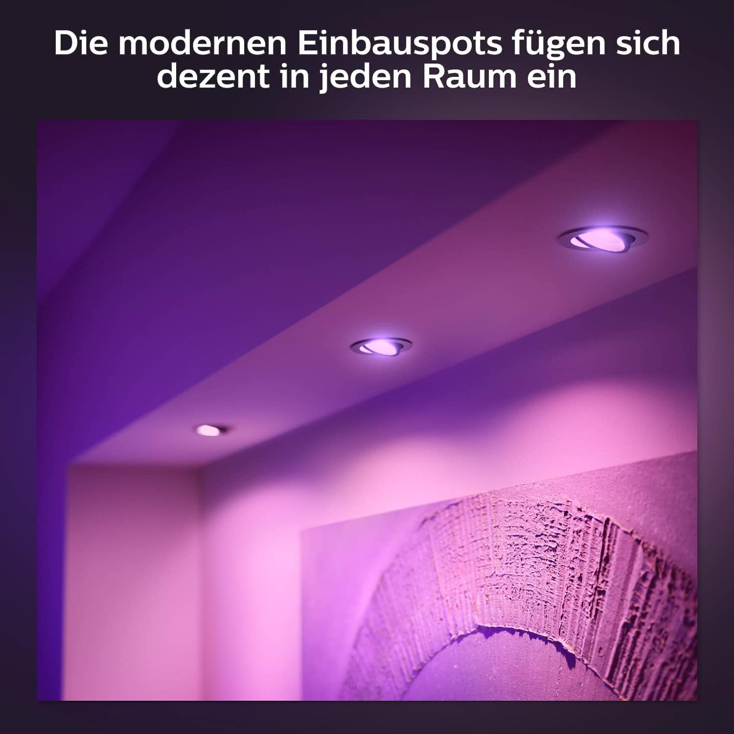 Philips Hue White & Color Ambiance Centura runde Einbauspots 3er Pack (1.050 lm), dimmbare Deckenlampen mit 16 Mio. Farben, smarte Lichtsteuerung, schwarz