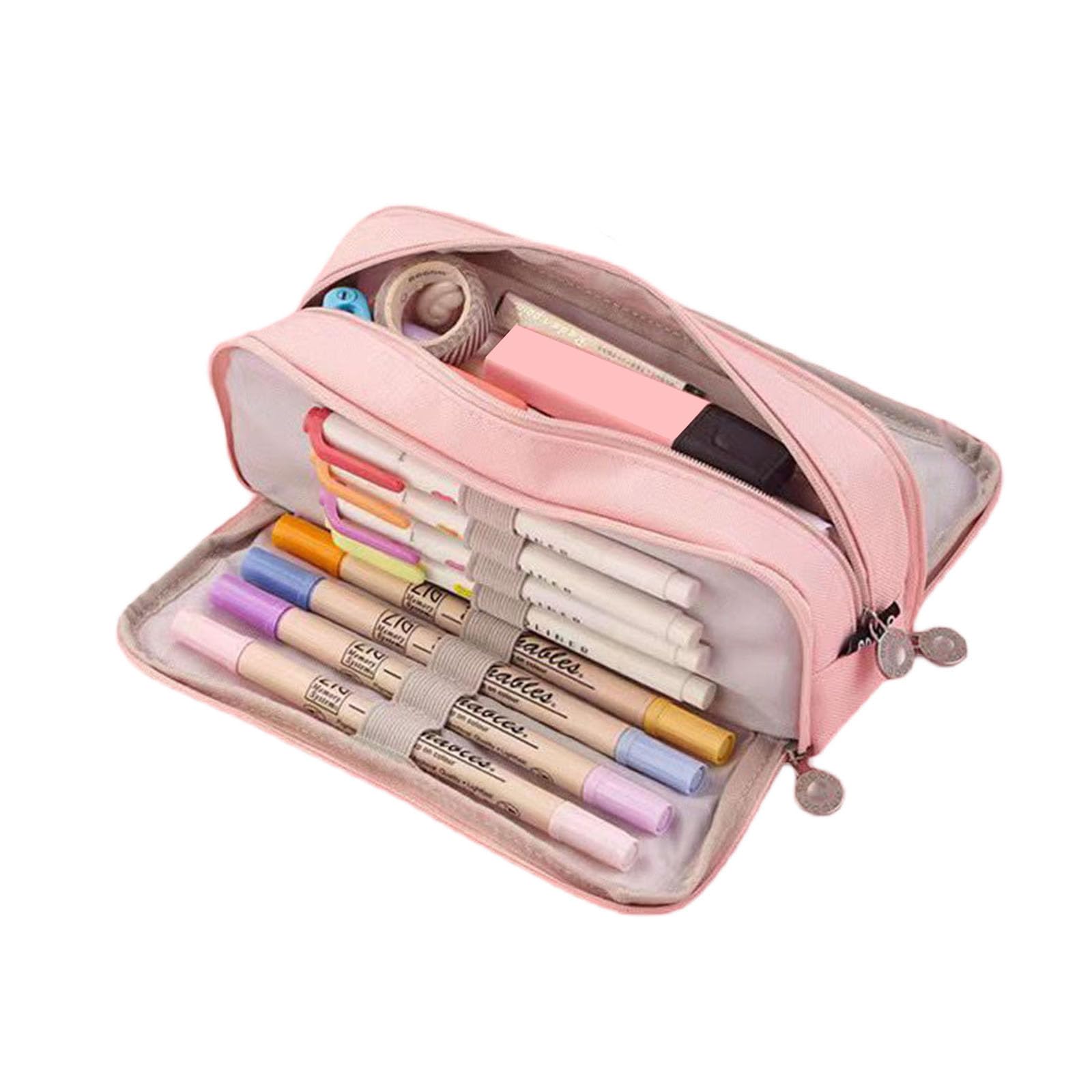 Niceyoeuk Large Capacity Pencil Case Cute Big Pencil Bag Stationery Storage Case Pen Holder Pouch Pen Organizer for School Office (Pink, One Size)