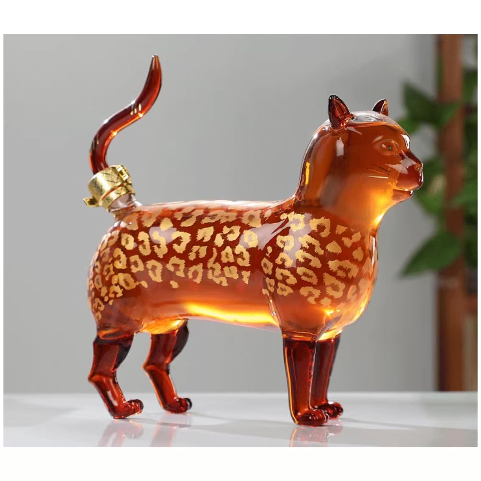 Decantador de licor animales vidrio transparente con cerradura dorada, botella vino vacía recargable 1000 ml, dispensador alcohol creativo for vodka, whisky escocés, jarra,Decantador