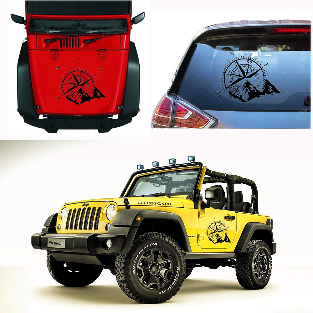 Fochutech Car Decals, Compass with Mountain Jeep Stickers, Waterproof