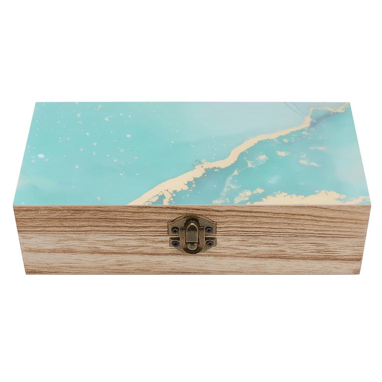 HLBSDM Ocean Blue Marble Print Retro Wooden Storage Box Jewelry Art Gift Boxs Decorative Keepsake Boxes