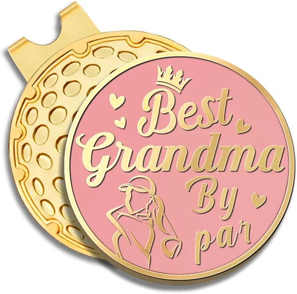 GEYGIE Best Grandma by Par Pink Gold Golf Ball Marker with Magnetic Hat Clip, Golf Accessories for Women, Golf Gift for Grandma, Birthday Retirement for Grandma Golfer Golf Fan