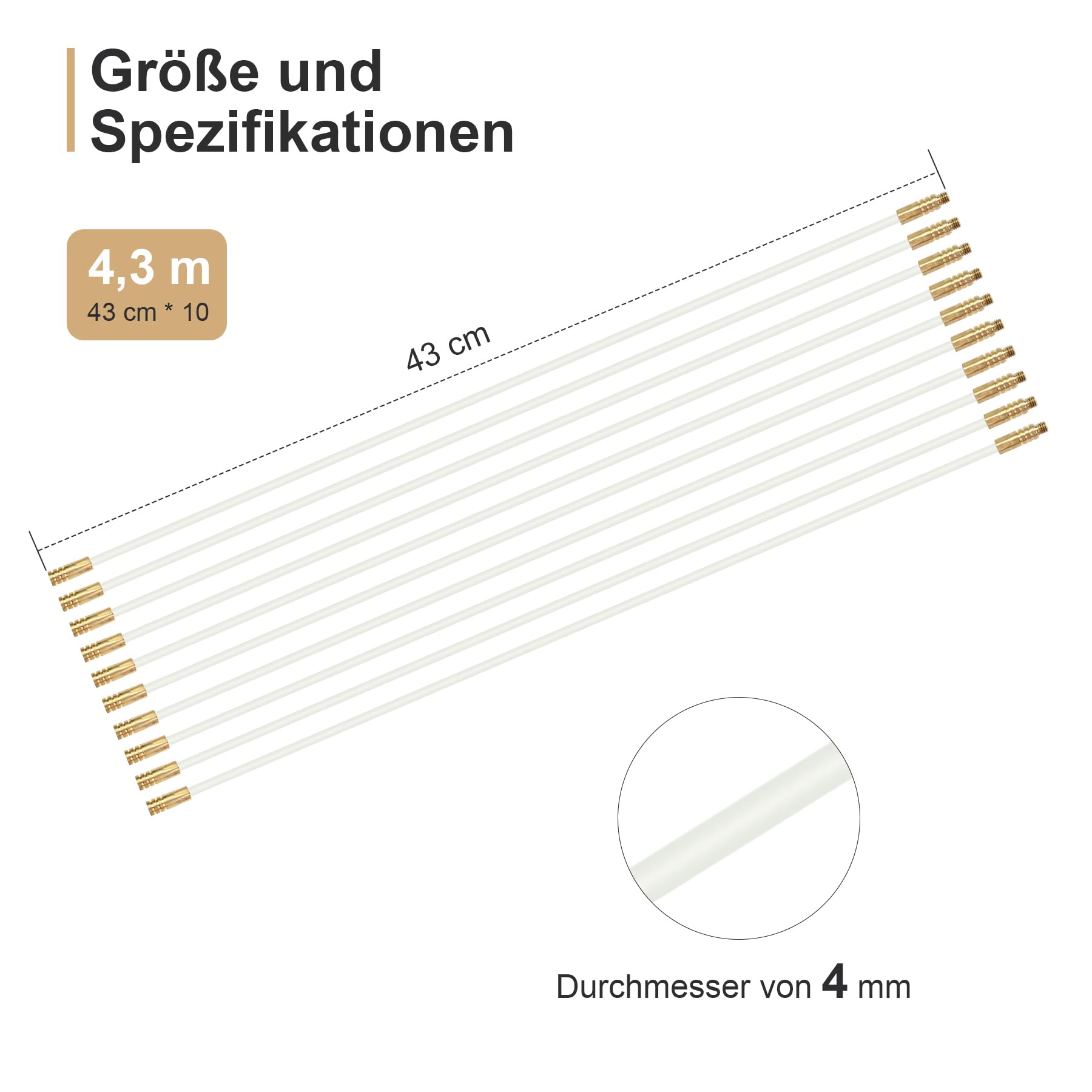 Glasfaser-Fischband-Kabelstangen Fish Stick-Draht Laufender Fischband-Kit 43cm*10 Anschließbarer Kabelabzieher Ziehen Sie die elektrischen Drahtstangen mit Haken und Ösen-Nudler