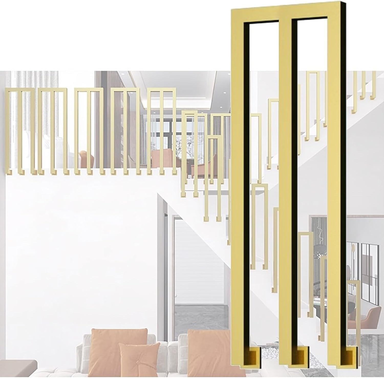 Fkxsxaz Girls Gold Stair Railing Balusters Handrail Side Mounted M-Shaped Staircase Handrails, Elderly Child Safety Support Pole For Porch Garden Outdoor Balconies Hallways,-110Cm/43.3 In