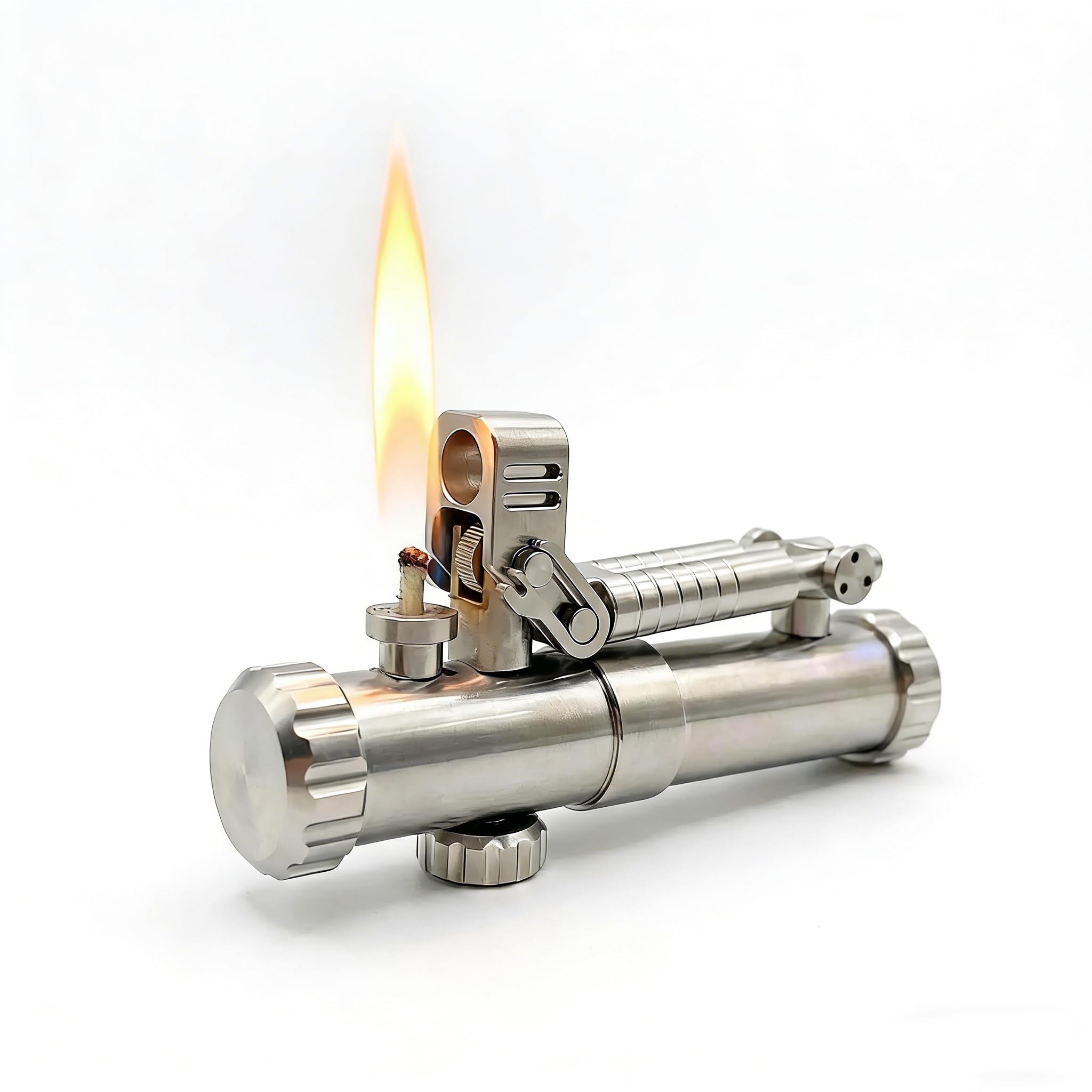 Heavy Metal Kerosene Lighter Durable Mechanical Refillable Pipe Oil Lighter Stainless Steel Industrial Style Connecting Rod Trench Unique