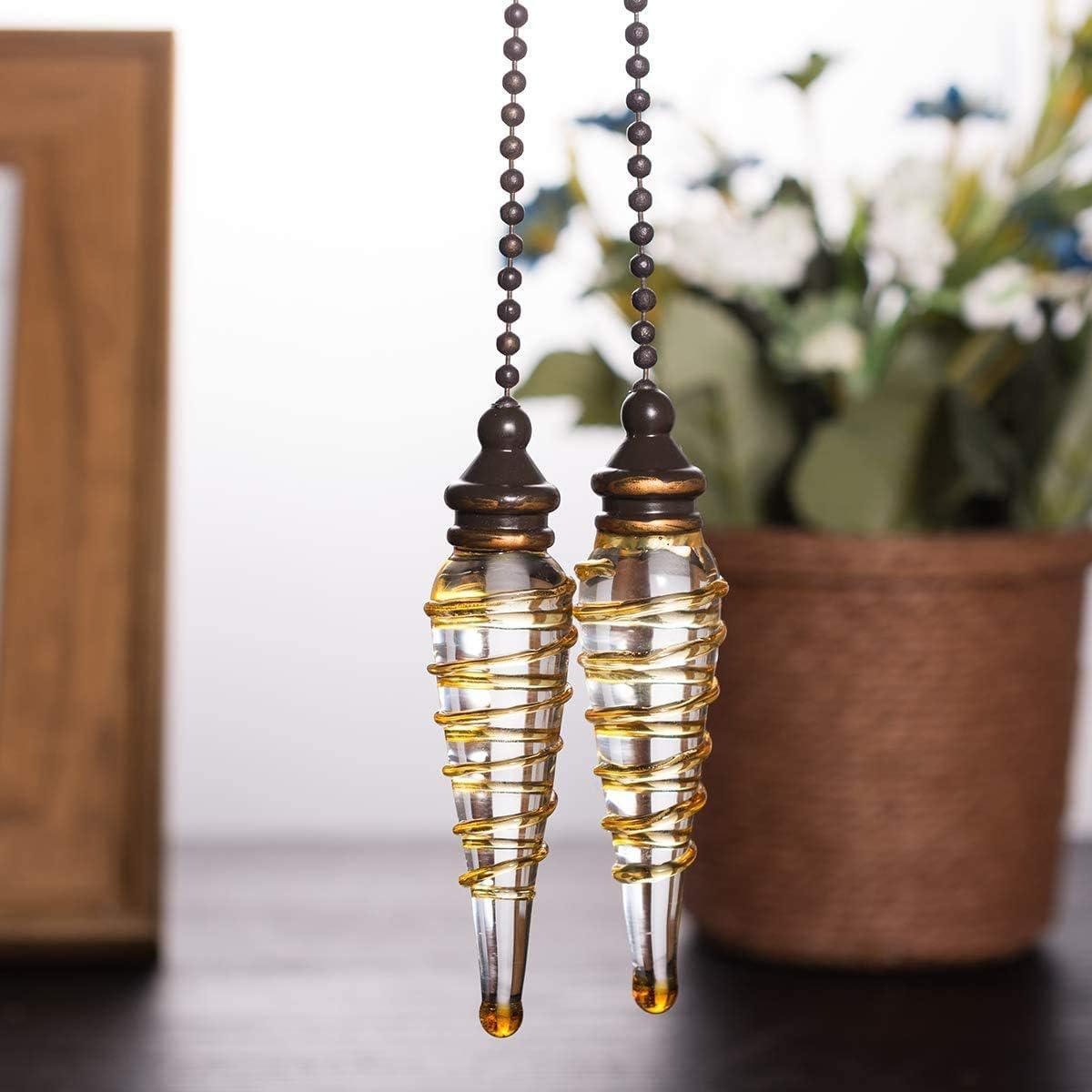 2 Pcs Ceiling Fan Pull Chain Set Decorative Fan Pull Chain Ornament, Lamp Pull Extension Chain for Light Fan with 12 Inch Bronze Chains and Bronze Spiral Pendant Decor