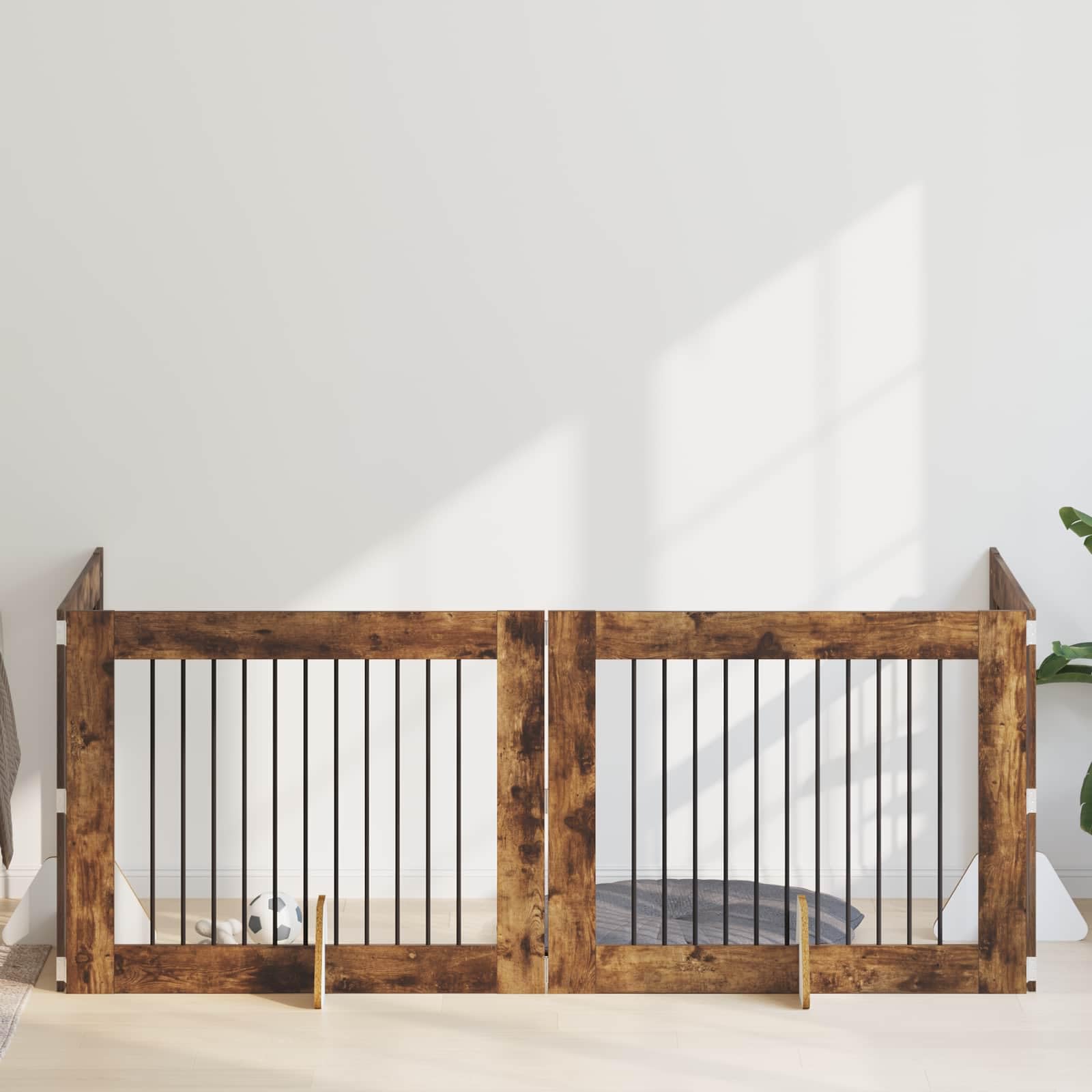 Portería para perros con soporte, 4 piezas de roble ahumado de 100 x 80 cm, plegable y portátil, ideal para caño interior, protección y alojamiento seguro de cachorros y perros
