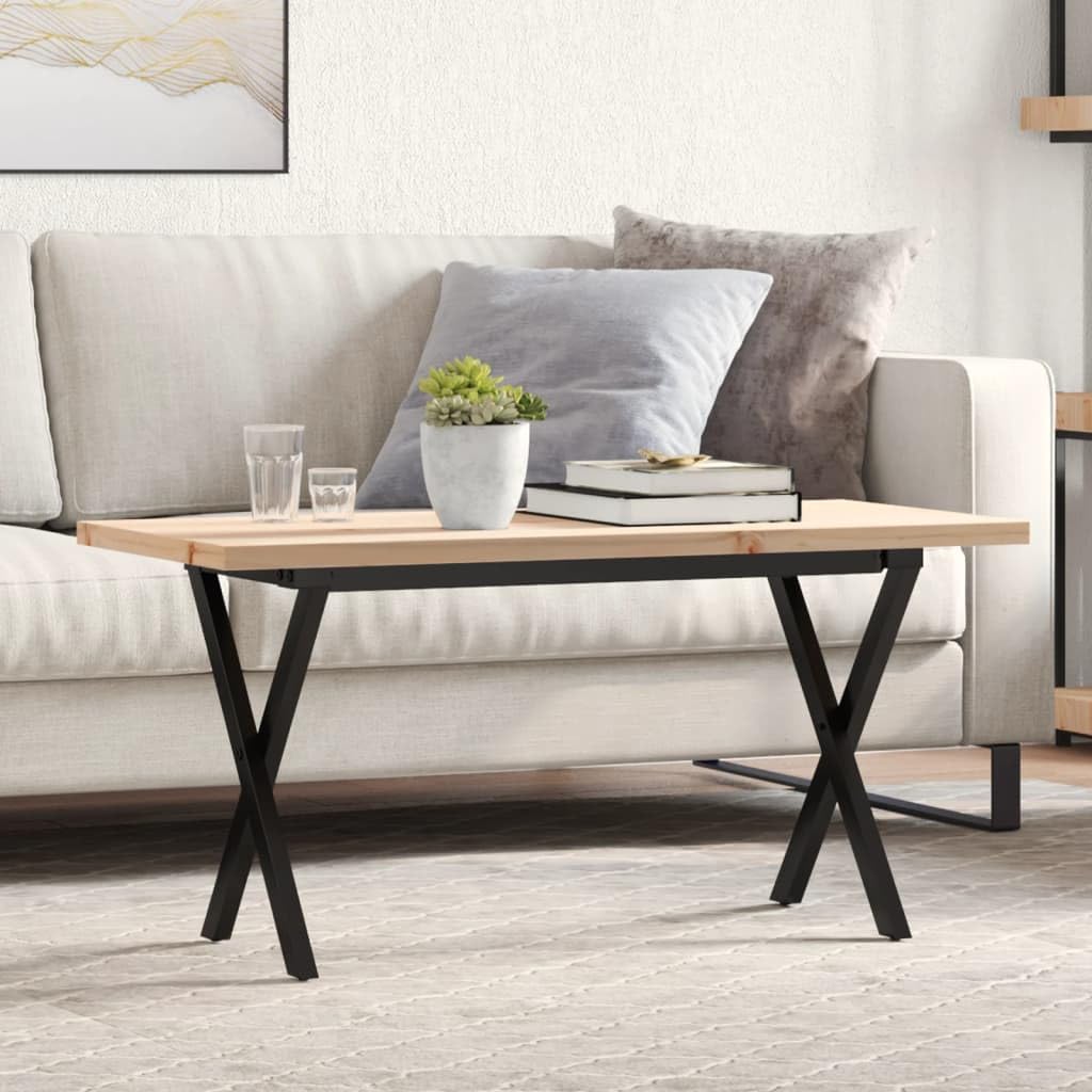 Mesa de centro 90 x 40 cm de madera maciza de pino con estructura en X de acero, diseño moderno, resistente y duradera, para salón, comedor, espacios pequeños
