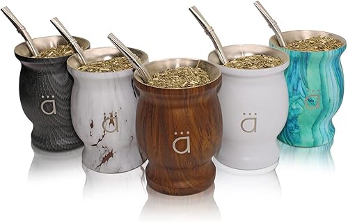 Vista 66 de Kalmateh Yerba Mate - Juego de calabaza tradicional y moderna, incluye popote de filtro Bombilla y cepillo de limpieza, acero inoxidable de doble