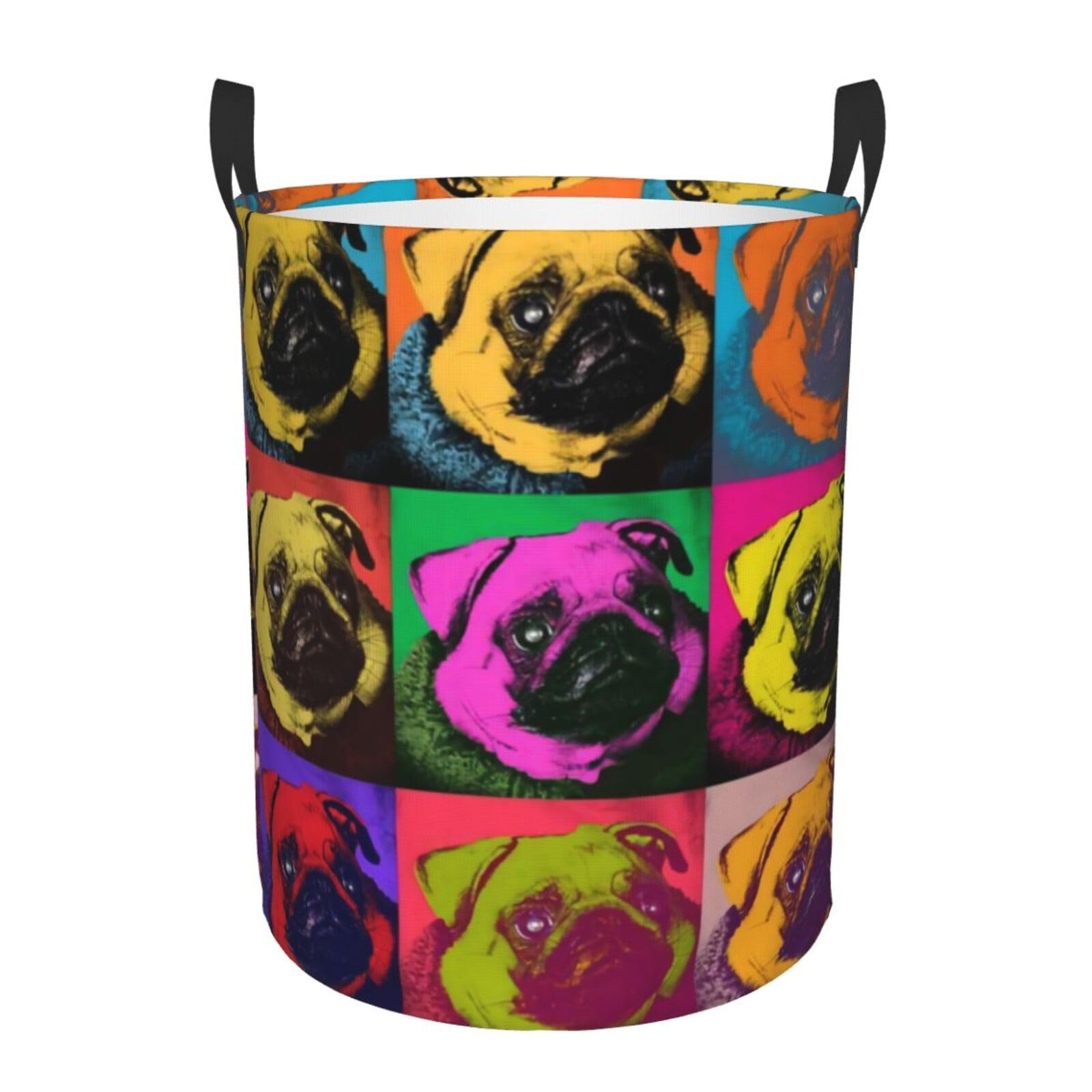 M Circular Hamper – Collapsible Dogs Pop Art Pug Print Laundry Basket