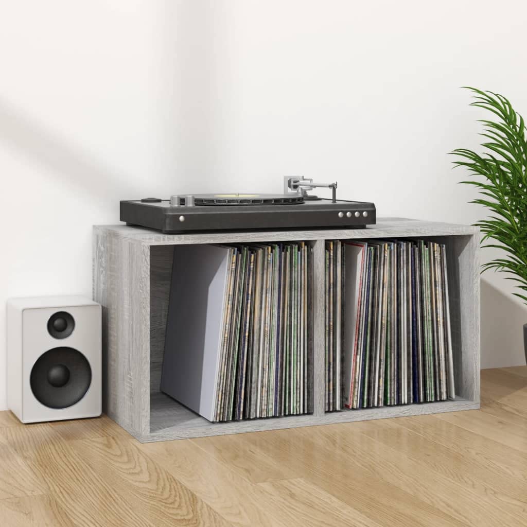 Boîte de rangement en vinyle gris Sonoma - 71 x 34 x 36 cm - Espace de rangement pour disques vinyles et CD - Utilisation polyvalente comme boîte de transport et de rangement