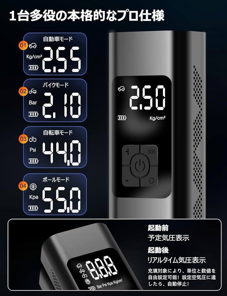 見た目以上に超パワフル❣初心者やメカ音痴の方でも簡単に使える♪❤電動空気入れ Amazon.co.jp: 電動空気入れ 【7800mAh大容量・10秒充填】自転車
