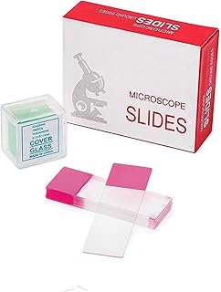 Estresen 50 Portaobjetos Rosa de Borde Redondo, 100 Unidades de Cubreobjetos Cuadrados de 22x22 mm, Cubreobjetos de Vidrio para Microscopios, Enseñanza de Ciencias
