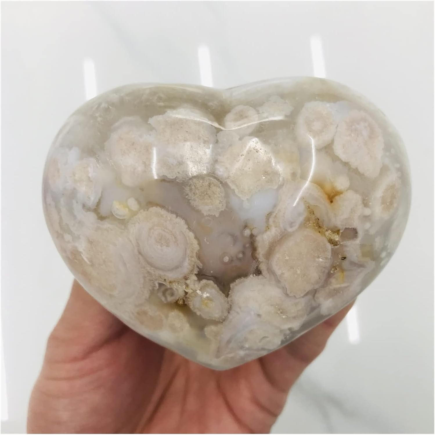 FIDEMM Natural Crystal Rough Cherry Blossom Agate Heart, Crystal Heart, Natural Stones and Minerals Quartz Stone,Crystal Rough Stone,Energy Healing Stone (Size : 150-230g)