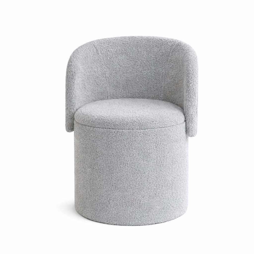BLOOM BLENDS Stylish Storage Vanity Chair – Teddy Fabric Ottoman with Hidden Storage, Soft & Modern Multi-Use Seat (46x62cm) (Grey)