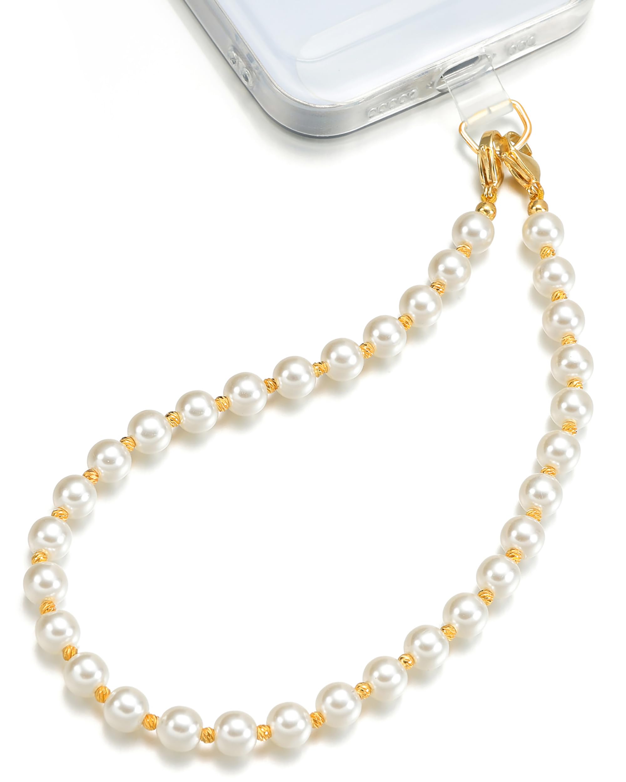 Shidara Pearl Beaded Phone Charm Wrist Strap | Universal Mobile Phone Lanyard with Tether Tab | Stylish Pearl Mobile Chain Hands-Free Wrist Strap for Women (White and Golden)-image-29