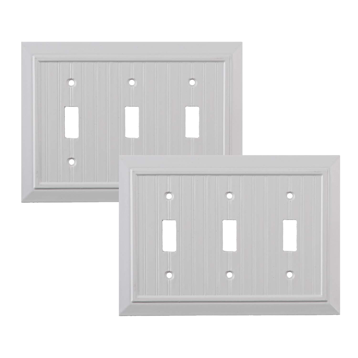 Pack of 2 Wall Plate Outlet Switch Covers by SleekLighting | Classic White Beadboard Wall plates| Variety of Styles: Decorator/Duplex/Toggle/Blank / & Combo | Size: 3 Gang Toggle