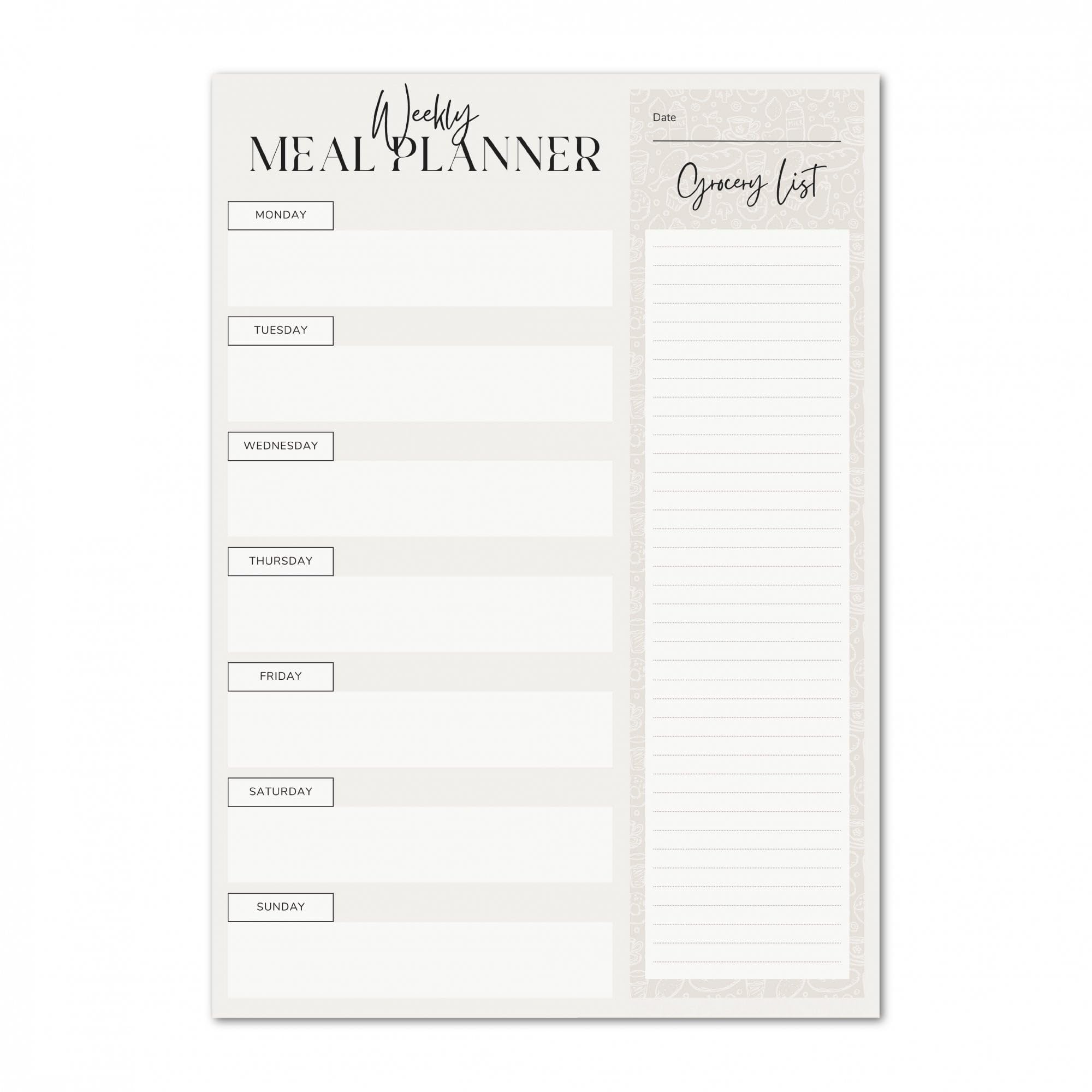 Magnetic Weekly Meal Planner and Tear-Off Shopping List for Fridge, 52 Sheets A5 Notepad for Weekly Food and Shopping Planning - Minimalistic