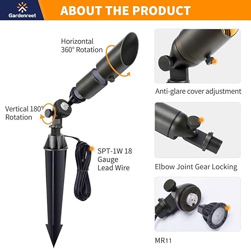 Miniatura 3 de Gardenreet Luces LED de latón para paisaje, impermeables, para exteriores, 12 V, focos de bajo voltaje para paredes, árboles, banderas con estaca de