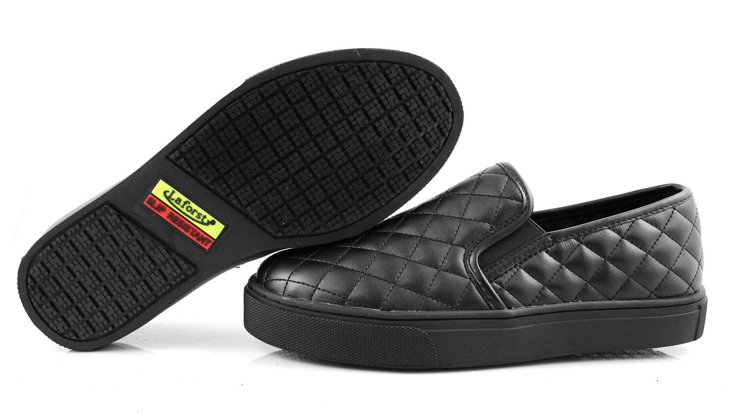 Laforst Candy Manmade Upper Slip Resistant Waitress Server Slip On Black Fashion Flat 6.5