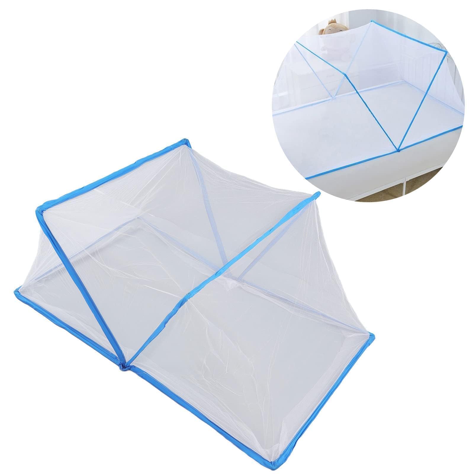 Zanzariera Pieghevole per Lettino Bambini, Tenda da Letto Estiva Durevole, Blu