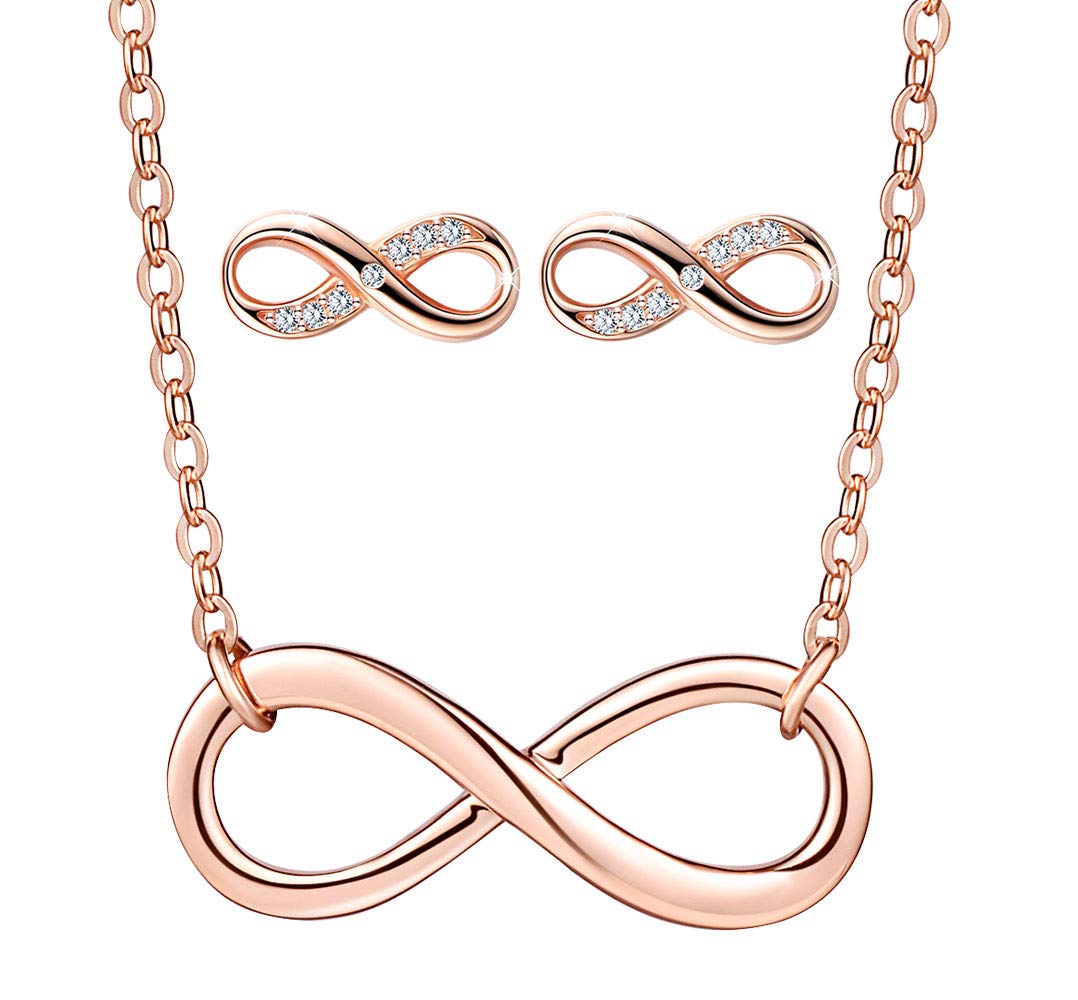 Yumilok - Orecchini da donna, collana con simbolo dell'infinito, con zirconi, orecchini a cerchio, in argento Sterling 925, regalo per donne e ragazze