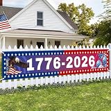 sdhinlwo 250th Anniversary USA Banner Flag 120" x 20" American 1776-2026 250th Birthday Banner for Outdoor Happy 4th of July Independence Day Large Banner for Outside Memorial Day Patriotic Decorations for Yard Garden