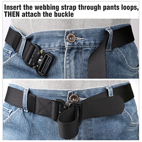 Mens Tactical Belt SANSTHS Heavy Duty Nylon Belt 1.5in Riggers Belt Military Webbing with Quick Release Metal Buckle (A-Black, Suit waist 40-46in)