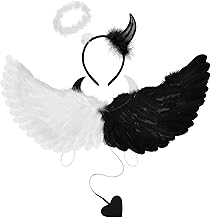 Liliful Angel Devil Wings with Headband Cute Angel Devil Dual Costume for Adults Halloween Costumes with Elastic Straps