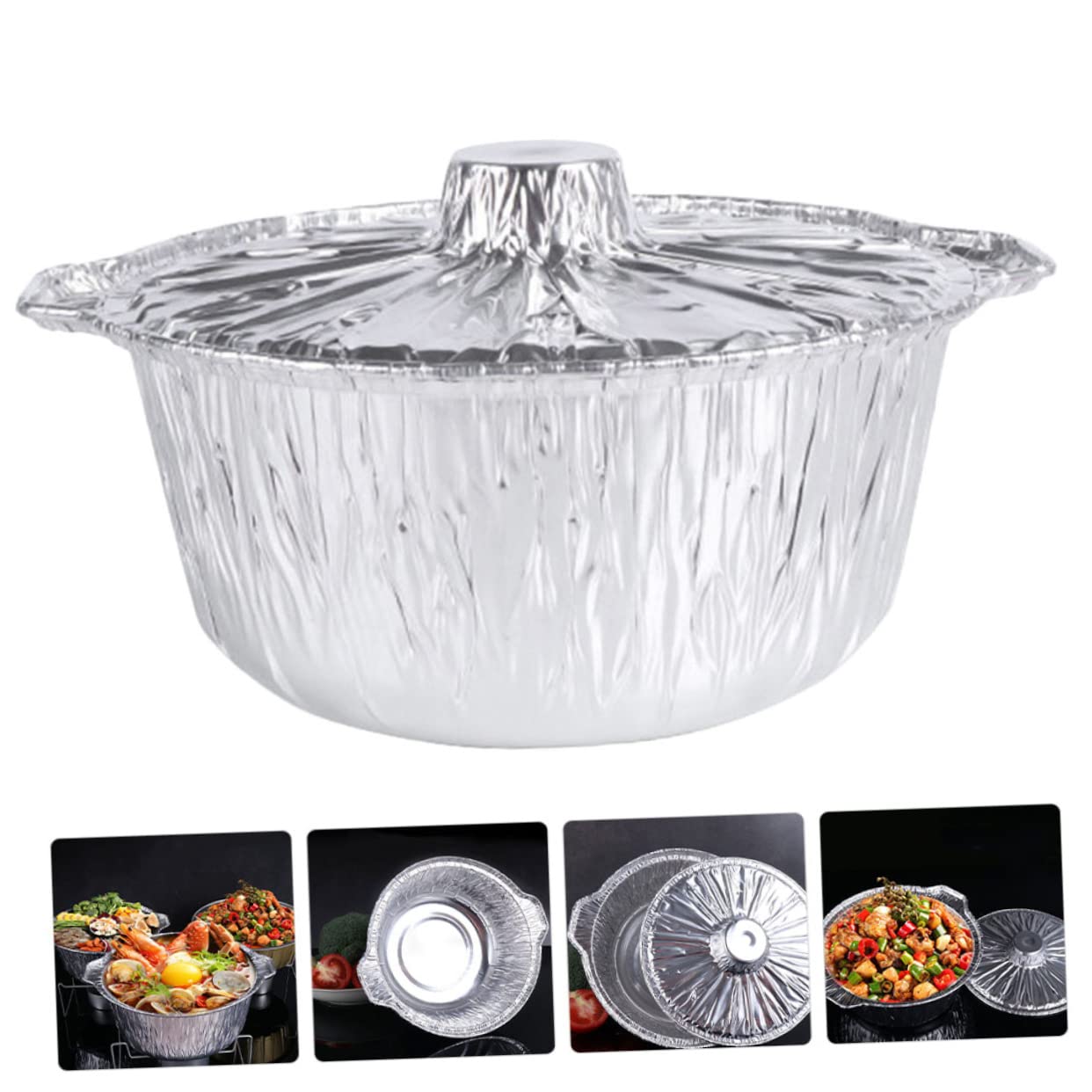 OFFSCH Portable Tin Foil Pot with Lid Heavy Duty Disposable Bbq Tray for Camping Picnics and Parties Foil Pan for Prep and Food Storage
