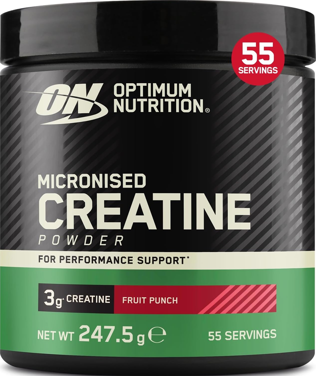 Optimum Nutrition Micronised Creatine Monohydrate Powder, 247.5g | Fruit Punch, 55 Servings, Supplement to Support Muscle Strength & Power, Pre and Post Workout