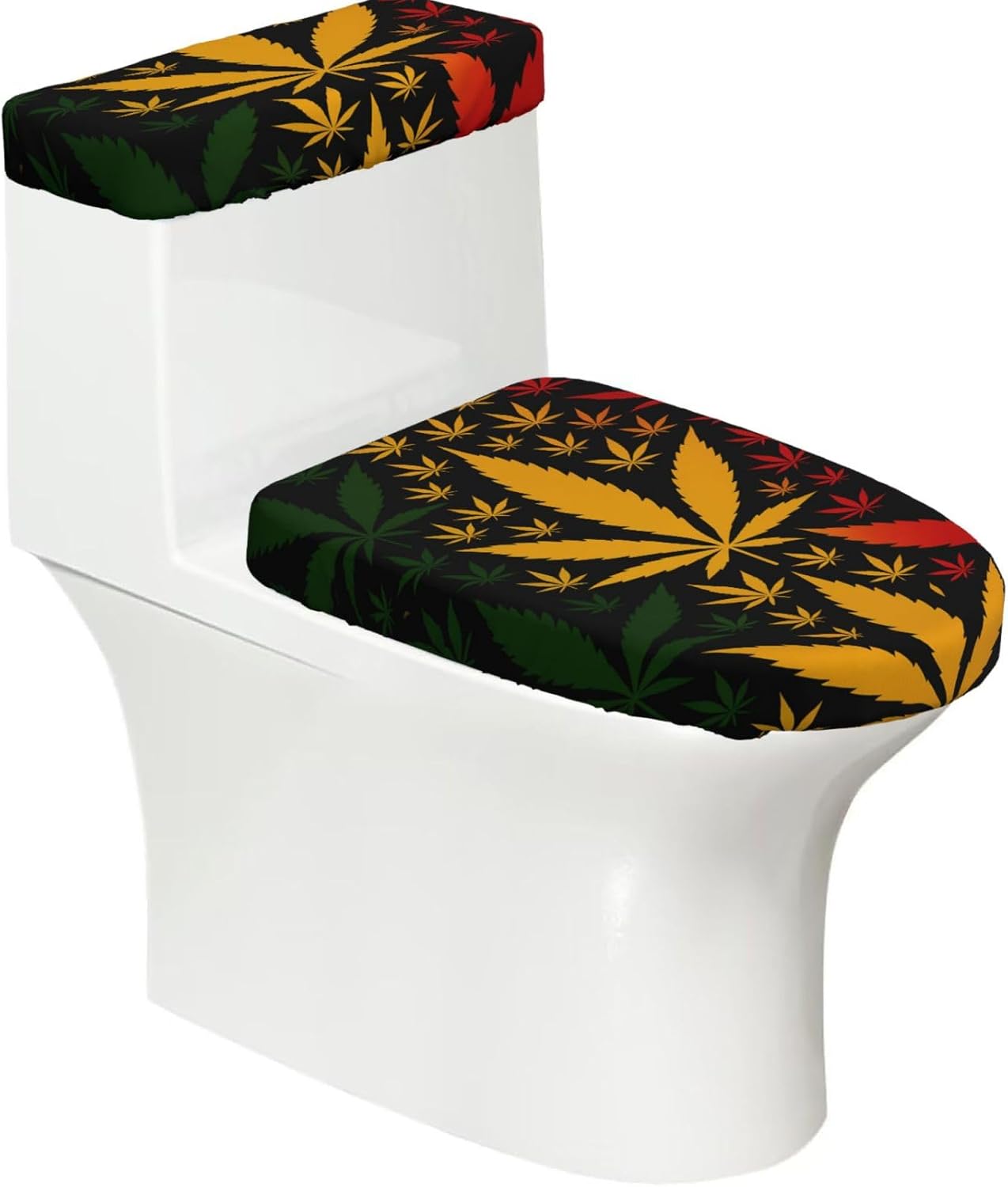 Toilet Lid Cover Set Rasta Leaf Cannabis Tropical