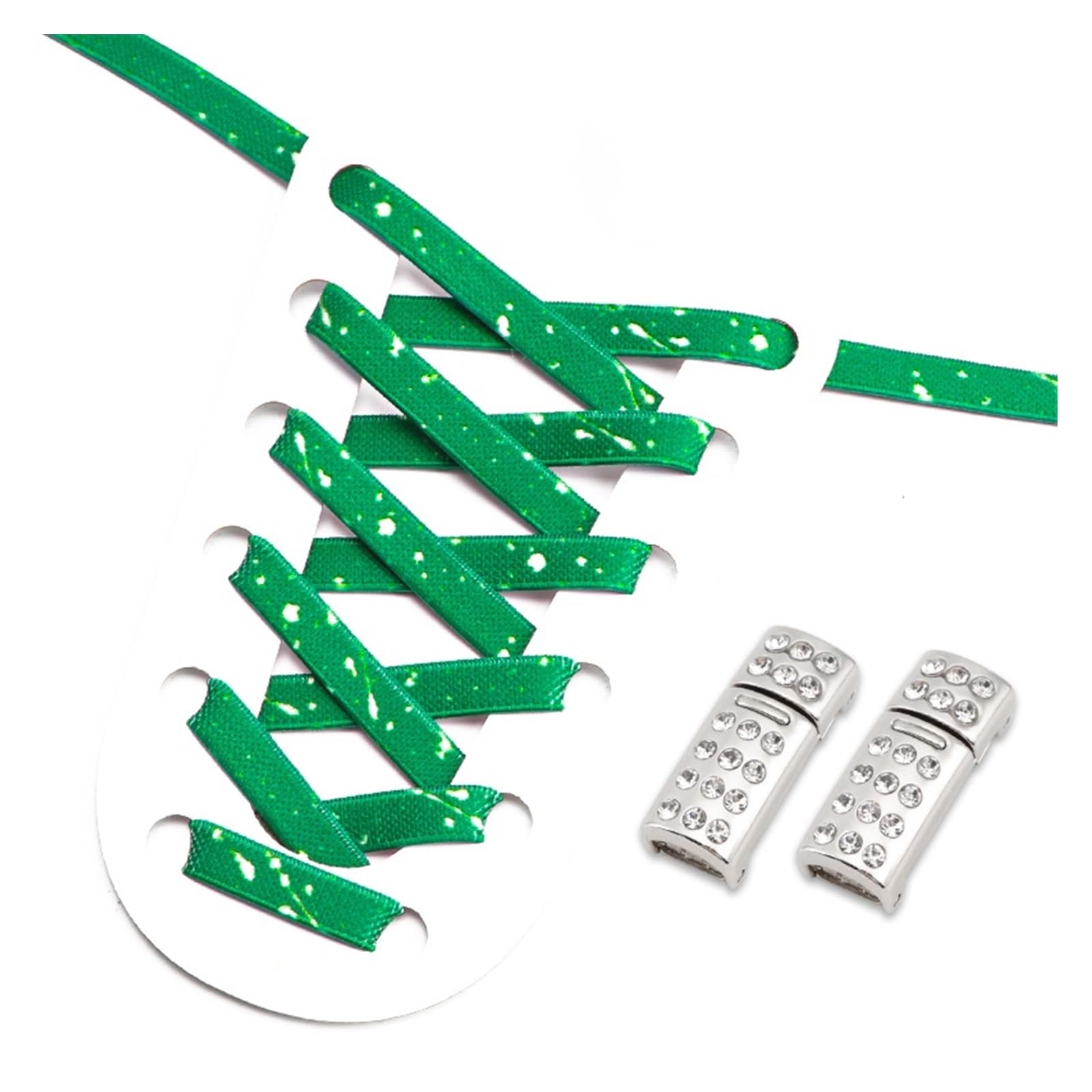 GPDNBIEU Shoelaces, Diamond Shoe Laces Lock No Tie Shoelaces Flat Elastic For Sneakers Splash Ink Shoelace(Green White)