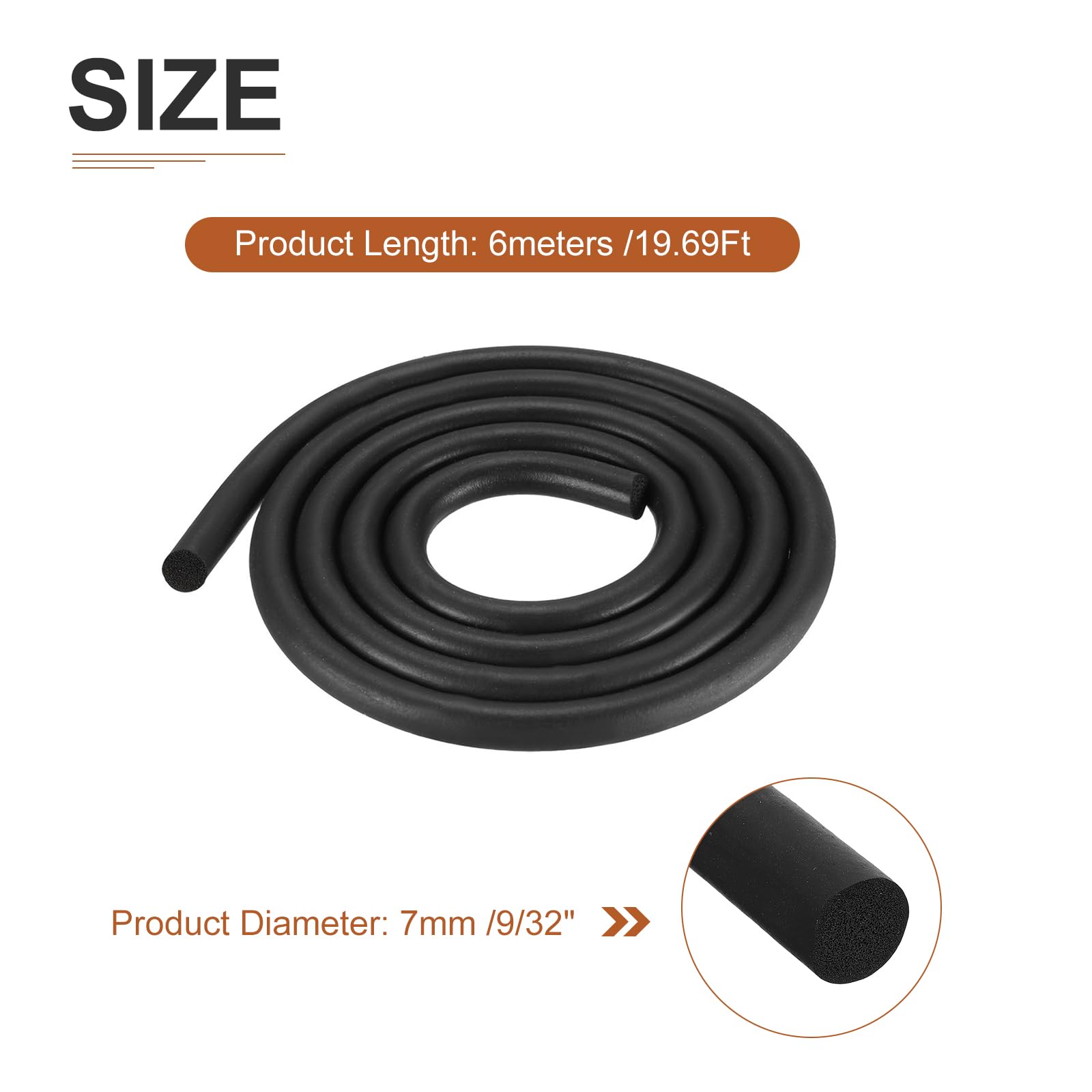 DTGN 7mm x 6meters(DXL) Foam Rubber Weather Seal Strip, 1Pack, Good for DIY Furniture - Image 2