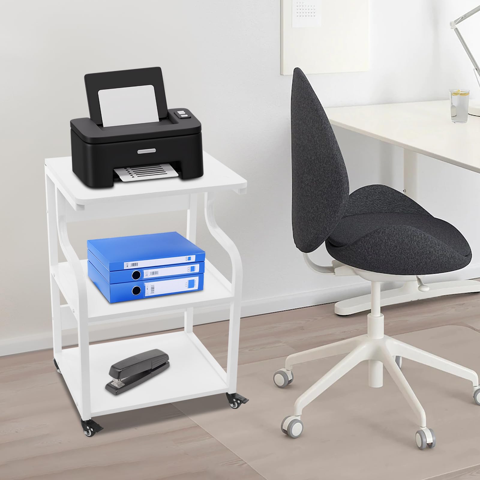 Tavolo per stampante a 3 livelli con ruote universali, 50 x 40 x 74,5 cm, in metallo, oltre 80 kg, per uffici domestici, uffici aziendali, sale di studio, spazi di stampa