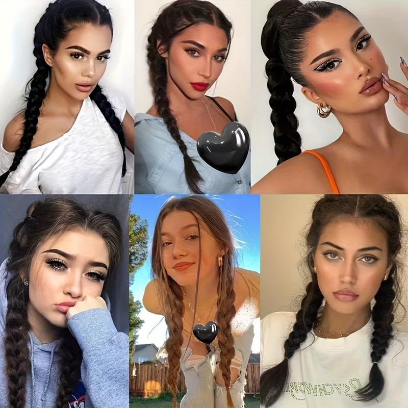 Image of 24 inch Heat Resistant Clip In Synthetic Straight Hair Extensions - Synthetic Hair Extension /Ponytail Long Braided Ponytail With Elastic Hair Ties Synthetic Hair Extensions (Style 5)