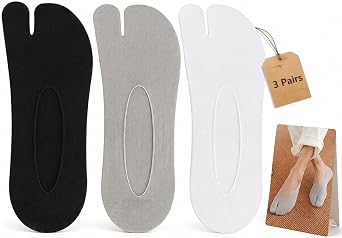 GALPADA 3 Pairs Toe Separator Socks, 2 Toe Low Cut Liner Two Finger No Show Socks for Women Men Black, White, Gray