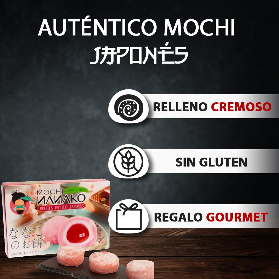 JAPON MARKET Mochi Japonés Dulce Tradicional Nanako Sabor Fresa - 180g - Postre y Snack Japones, Dulces Japoneses - Mochis Japoneses Dulces - Chuches Japonesas, Comida Japonesa Dulce Original