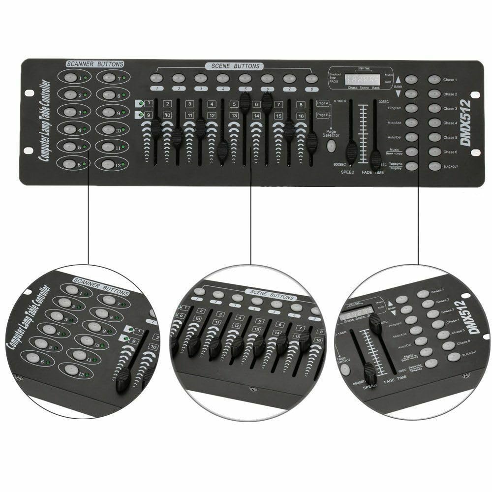 DMX-512 Controller Console, 192 Canali, DJ Luce Controller Console 240 Scene per Mini DMX Controller DMX, Luce Luce per Festa DJ Disco Moving Head Lampada Operatore Attrezzatura (Nero)