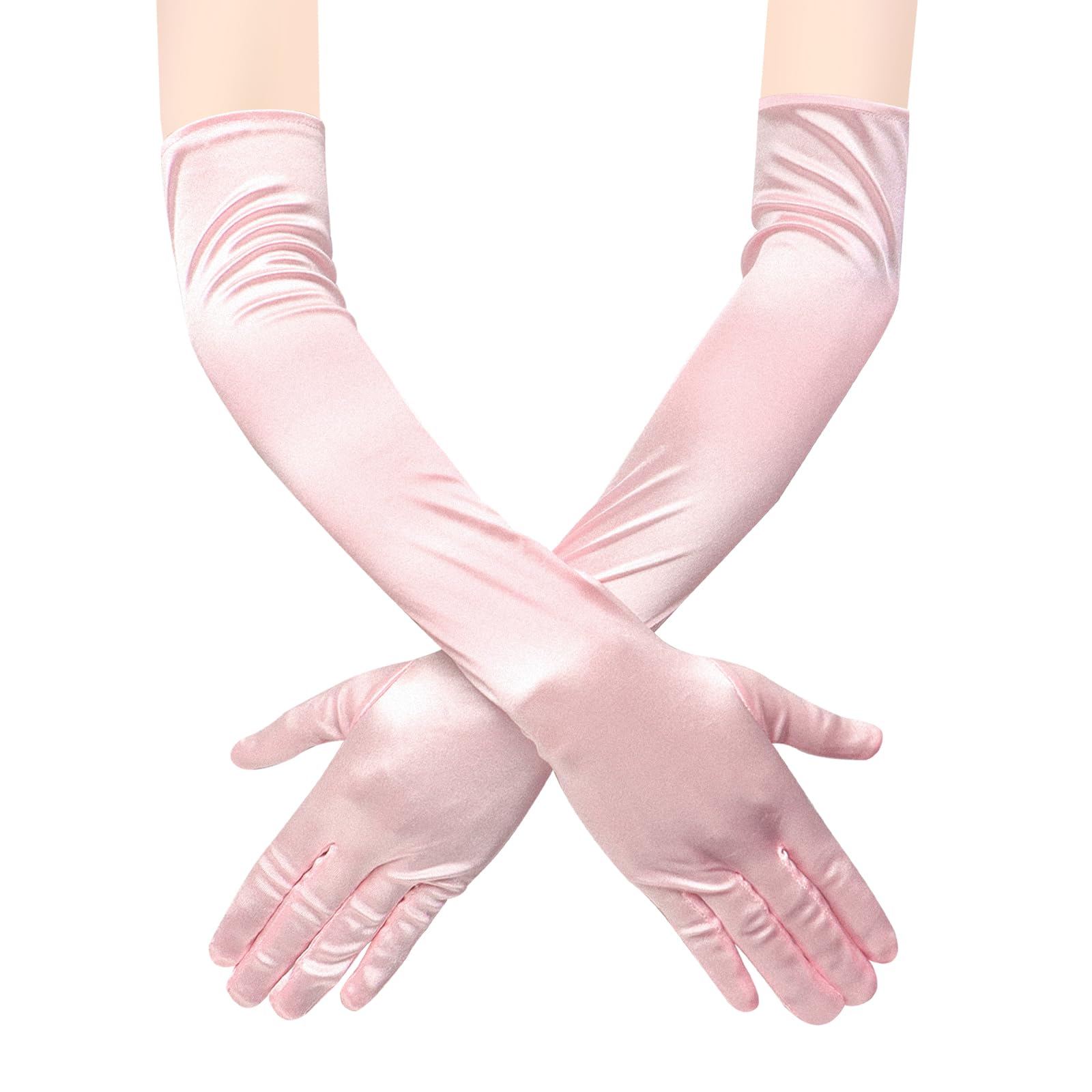 Ztvowto Women's Pink 1 Pair Long Gloves, Stretchy Elbow Satin Gloves, Evening Gloves For Costumes, Opera, Bridal Party, Weddings And Proms(Pink)
