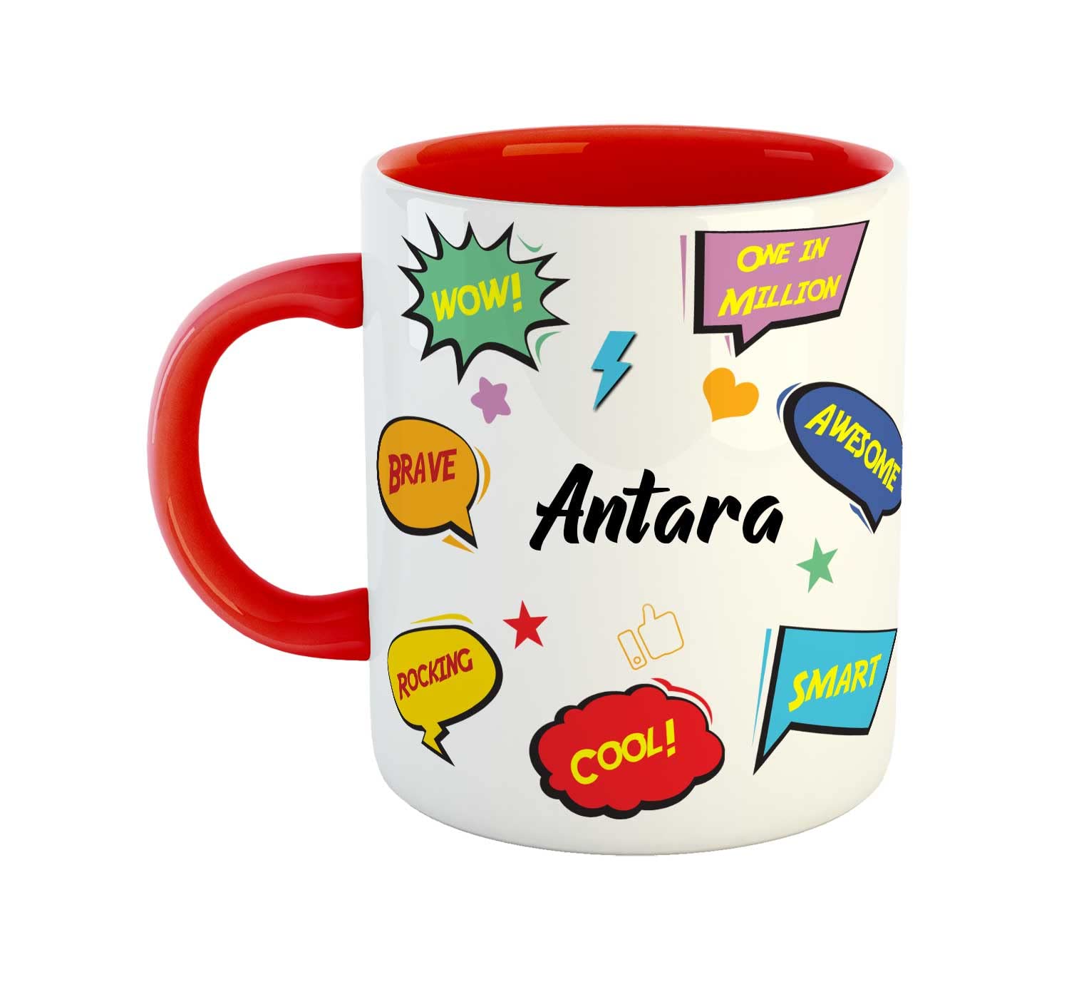 ASHVAH Customized Antara Name Ceramic Coffee Mug - Happy Birthday Gift for Daughter, Sister, Wife, Friend, Return Gift for Kids, Color - Red, Name -Antara