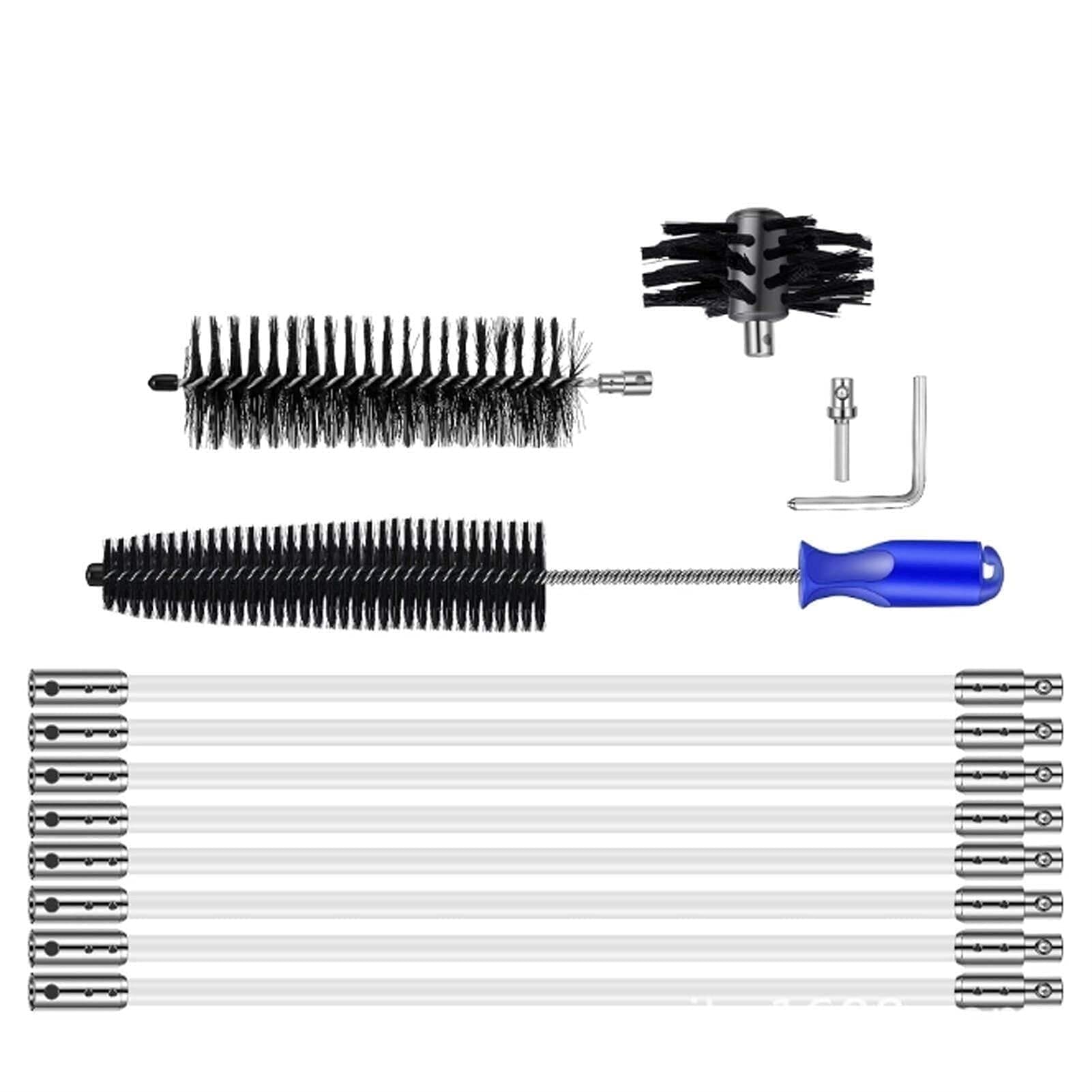 Kit Canna per Canna Fumaria Rotante, Kit di Attrezzi per Pulizia Spazzante con Canne Flessibili in Nylon 6/8/10/12 per Canna Fumaria Stufa A Tubo Cappa Aspirante Kit Pulizia Camino