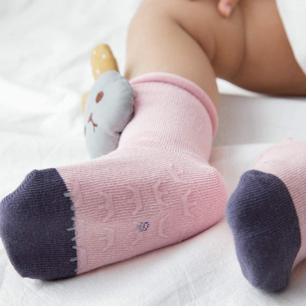 BUUEERR 3 Pairs Toddler Baby Girls Boys Anti-Skid Cartoon Animal Baby Walker Socks