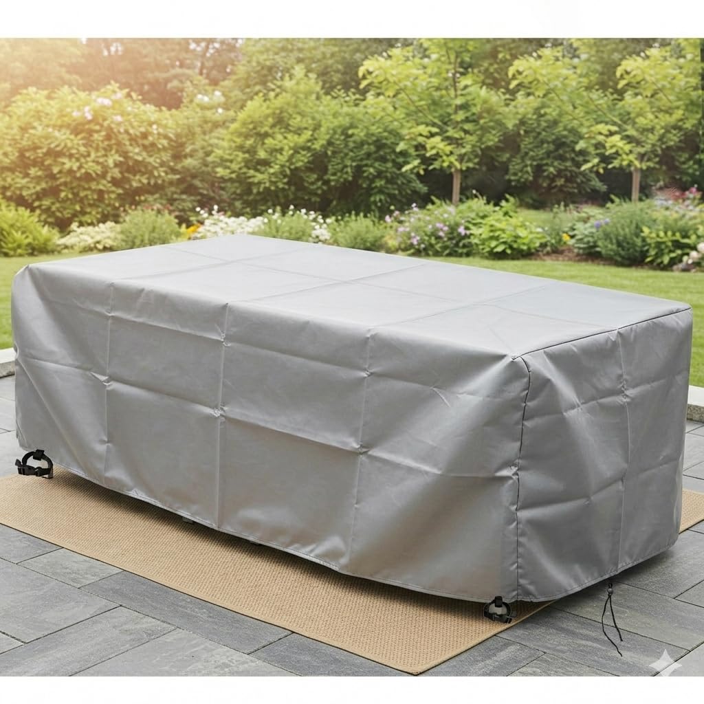 Copertura di Protezione per Tavolo da Giardino Impermeabile in Tessuto Oxford 420D Coperture per Mobili da Giardino Rettangolari Copri Sdraio da Giardino Argento - 135x135x120cm / L x P x A