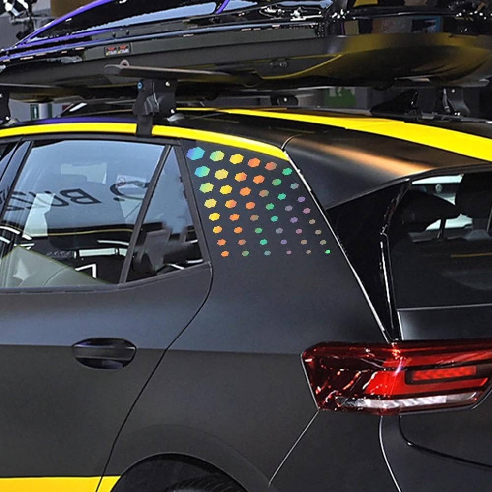 Decalcomanie per Auto 2 Pezzi di Adesivi per Montanti C per Carrozzeria Auto, Stile Puntini, Decalcomanie per Decorazioni in Vinile Fai da Te(Colorful Laser)
