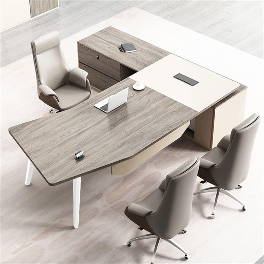 LITFAD LShape Executive Desk Artificial Wood Office Desk Cable Management Modern