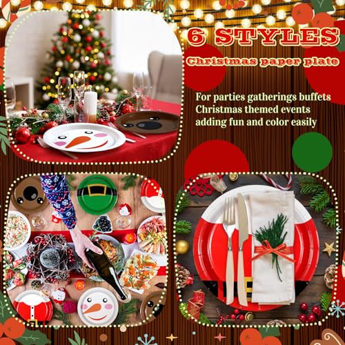 Image of Fourluoo 96 Pcs Christmas Cartoon Paper Plates 7 Inch Disposable Santa Snowman Christmas Dinner Plates for Xmas Birthday Holiday Party Supplies Table Decor